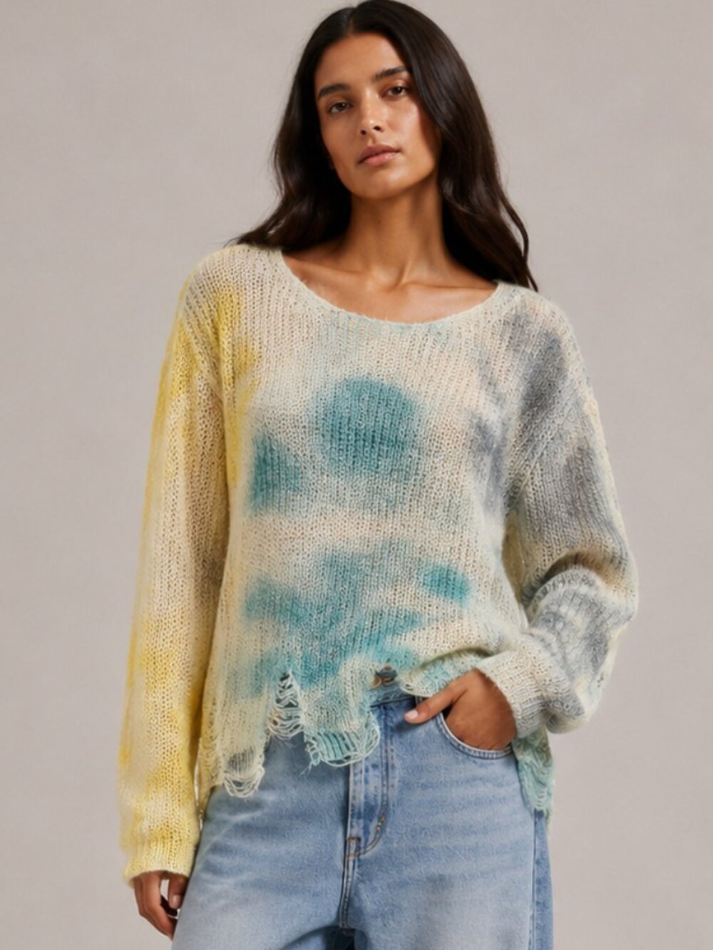 POL TYE DYE DISTRESSED LIGHT WEIGHT SWEATER